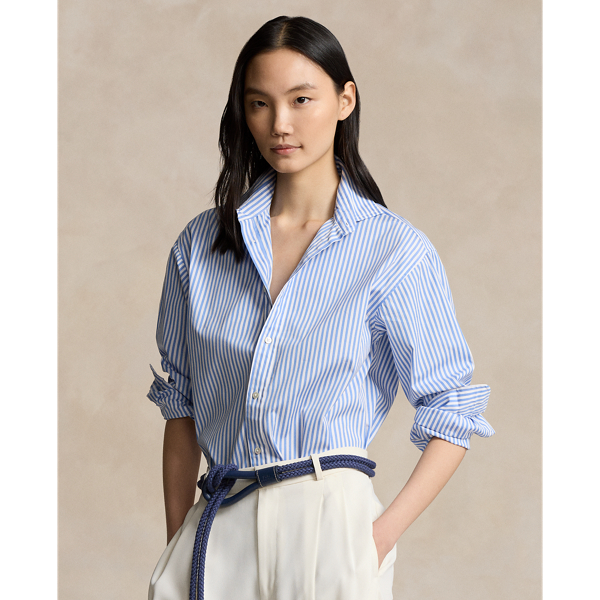 Ralph Lauren Women's Relaxed Fit Striped Cotton Shirt - Size L in Fall Royal/ White