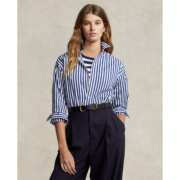 Relaxed Fit Contrast-Stripe Cotton Shirt