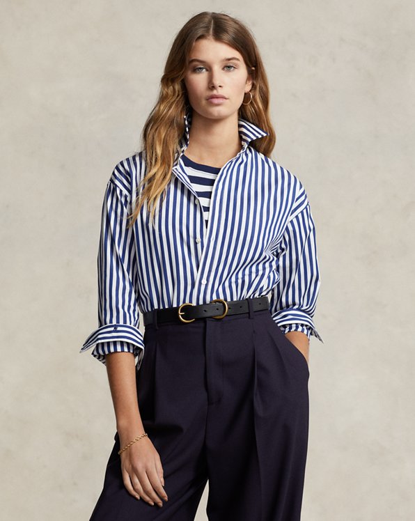 Relaxed Fit Contrast-Stripe Cotton Shirt