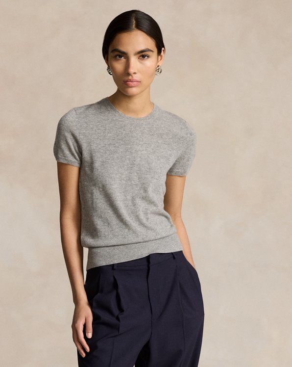 Cashmere Short-Sleeve Crewneck Sweater