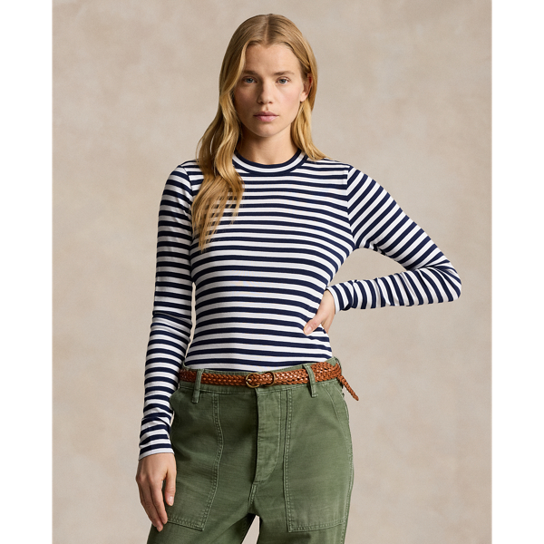 Striped Rib-knit Long-Sleeve Tee