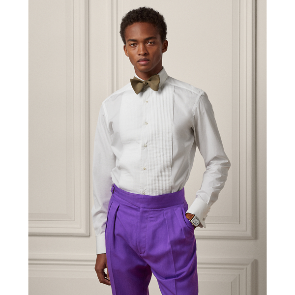 Pleated-Bib Poplin Tuxedo Shirt