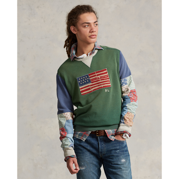 Flag Patchwork-Sleeve Fleece Sweatshirt | Ralph Lauren