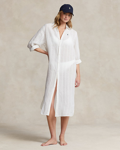 Cotton-Linen Shirtdress Cover-Up