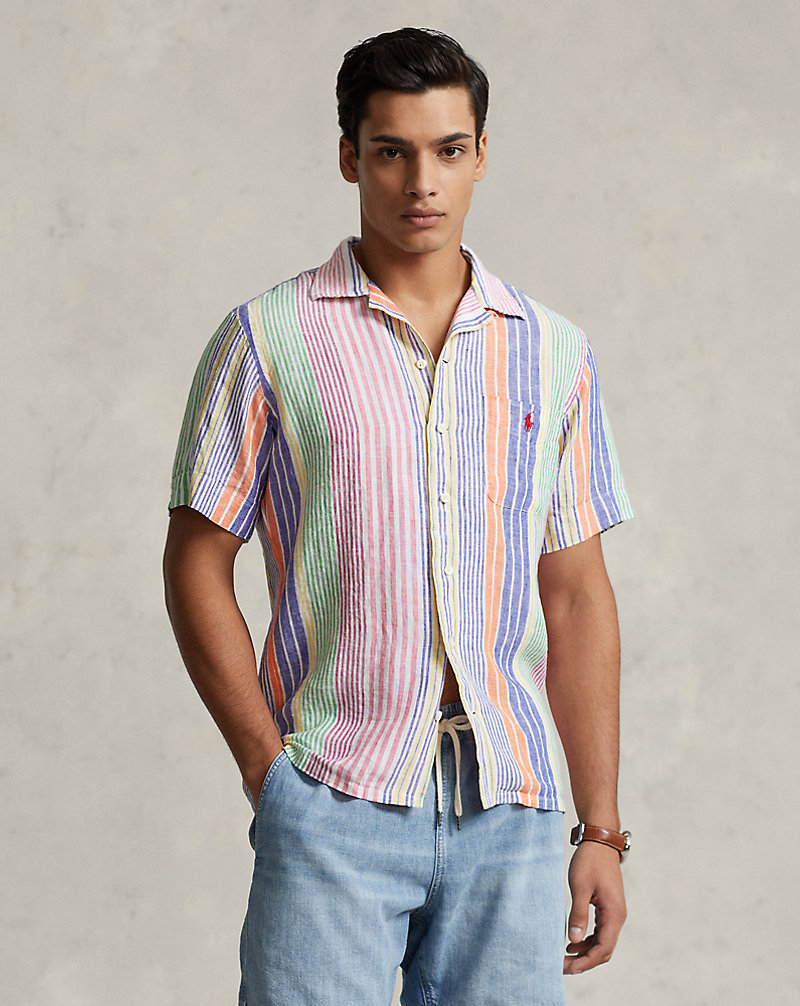 Classic Fit Striped Linen Camp Shirt Polo Ralph Lauren 1