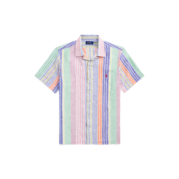 Classic Fit Striped Linen Camp Shirt