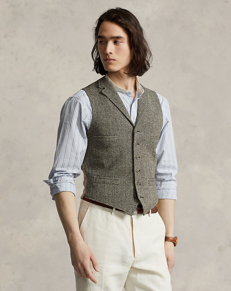 Wool Herringbone Tweed Waistcoat Polo Ralph Lauren 1