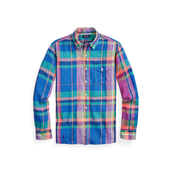 Classic Fit Plaid Linen Shirt
