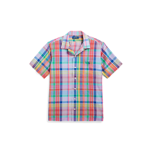 Classic Fit Plaid Seersucker Camp Shirt