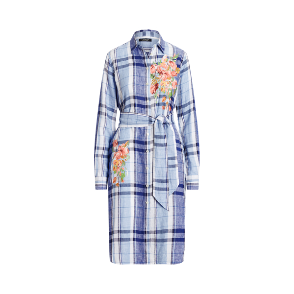 Floral and Plaid Linen Shirtdress