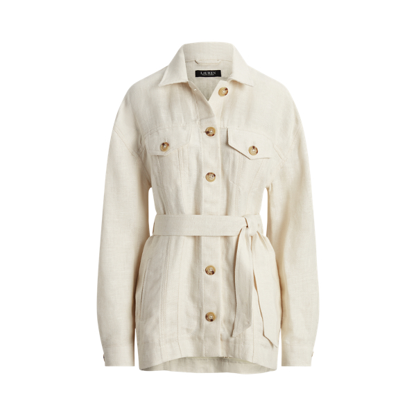 Belted Herringbone Linen Shirt Jacket