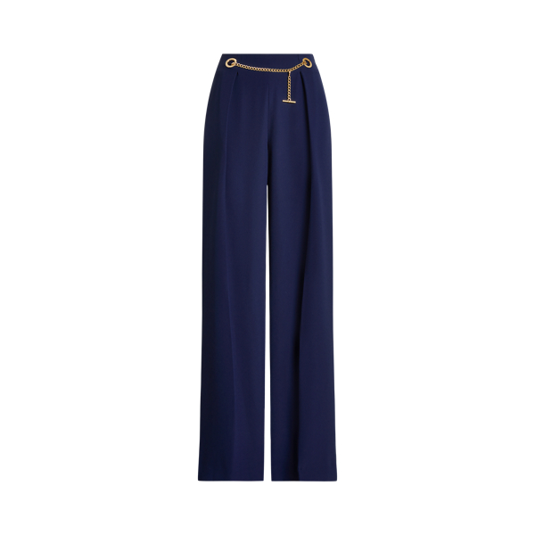 Pleated Georgette Belted Wide-Leg Trouser