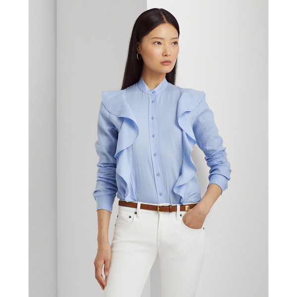Ruffle-Trim Linen Shirt