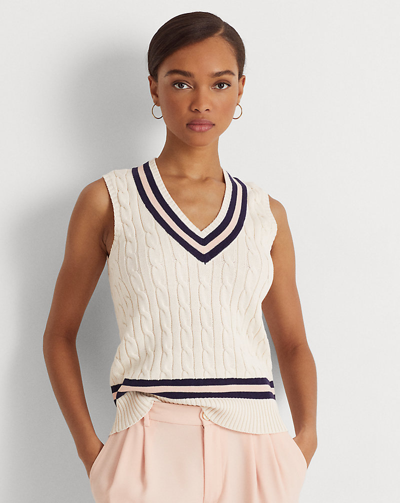 Cable-Knit Cotton Cricket Jumper Vest Lauren 1