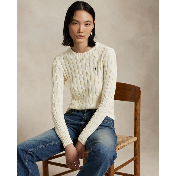 Cable-Knit Cotton Crewneck Sweater