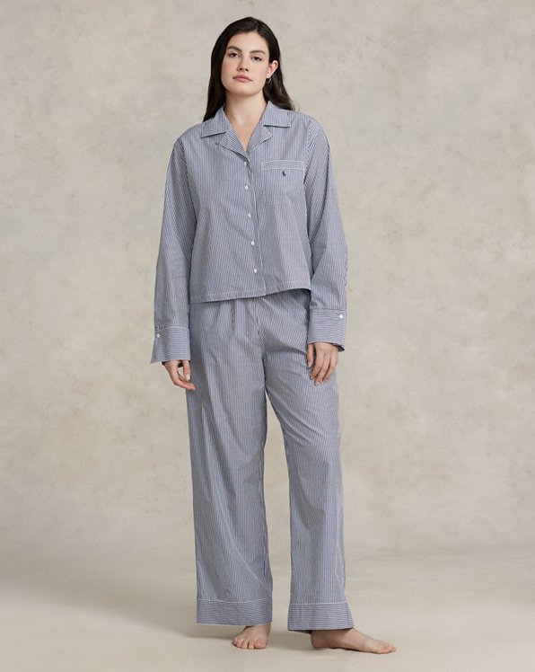 Pijama em popelina de manga comprida