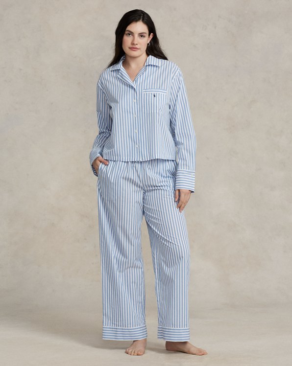 Pijama em popelina de manga comprida