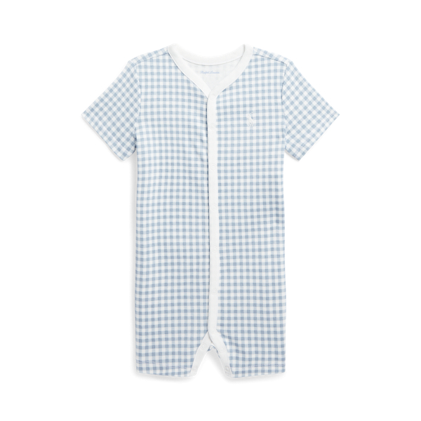 Gingham-Print Cotton Interlock Shortall