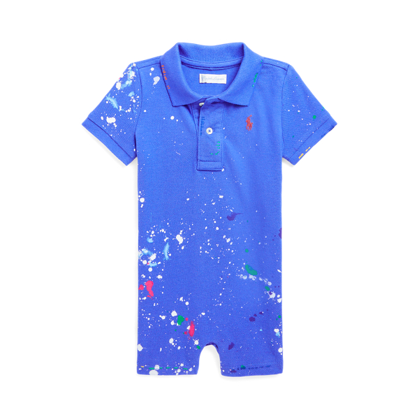 Paint-Splatter Cotton Mesh Polo Shortall