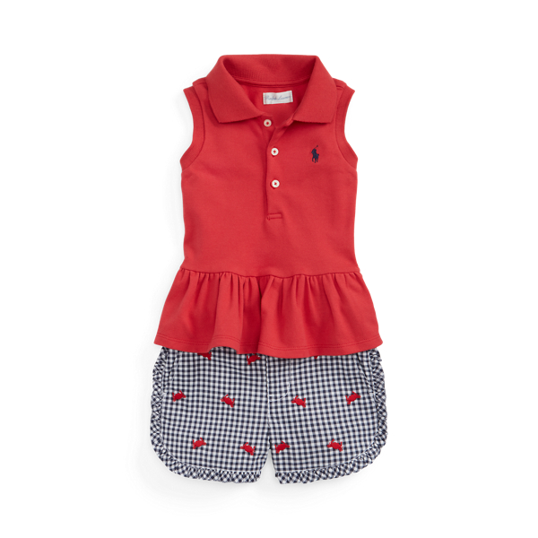 Mesh Polo Shirt and Crab Poplin Short Set