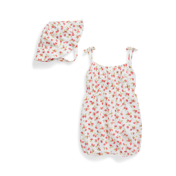 Strawberry Mesh Shortall and Hat Set