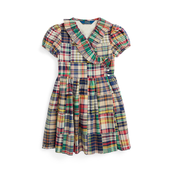 Ruffled Patchwork Madras Wrap Dress