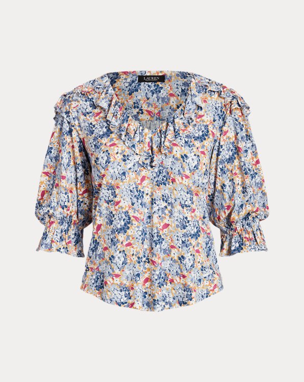 Floral Ruffle-Trim Jersey Top