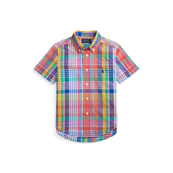 Plaid Seersucker Short-Sleeve Shirt