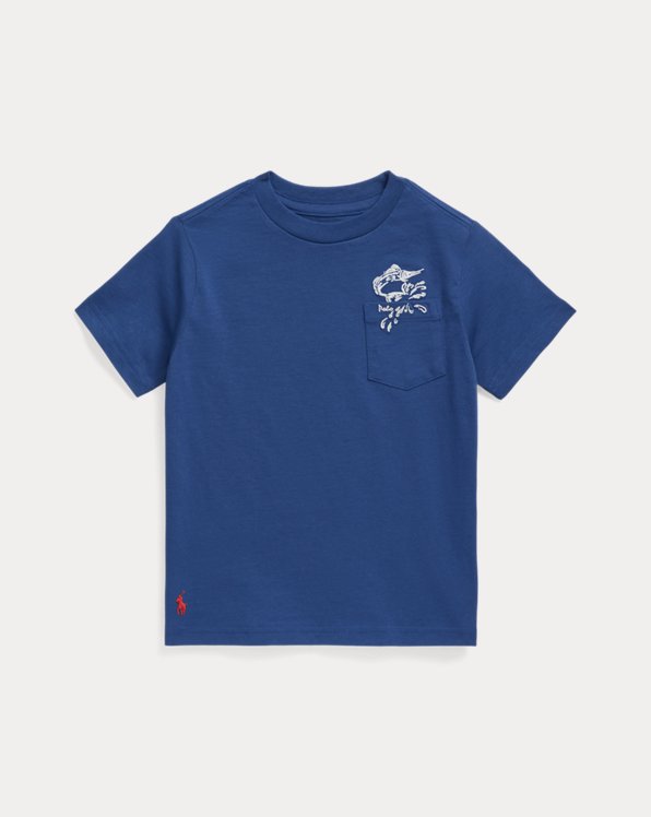 Marlin-Embroidered Cotton Pocket Tee