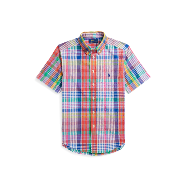 Plaid Seersucker Short-Sleeve Shirt