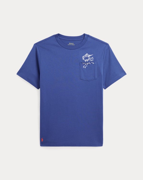 Marlin-Embroidered Cotton Pocket Tee