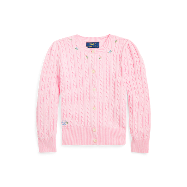 Floral Mini-Cable Cotton Cardigan