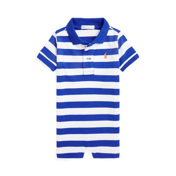 Striped Cotton Mesh Polo Shortall
