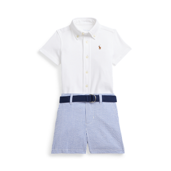 Shirt&#44; Belt &amp; Seersucker Short Set Baby Boy 1