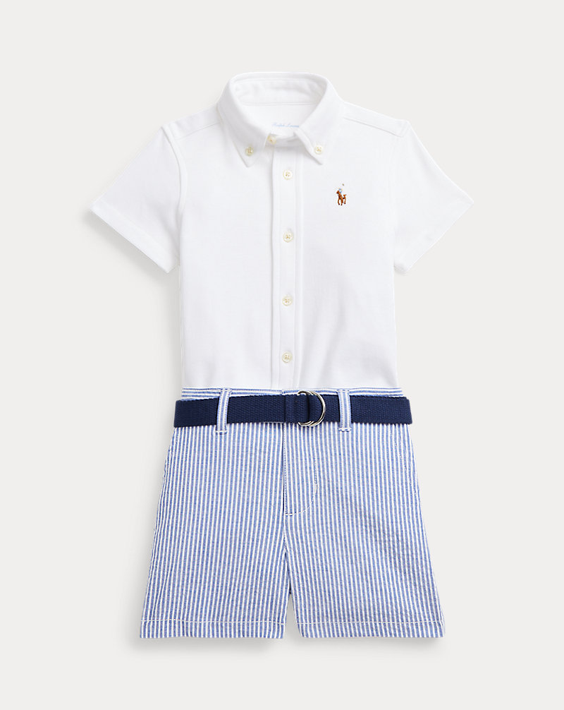 Shirt&#44; Belt &amp; Seersucker Short Set Baby Boy 1