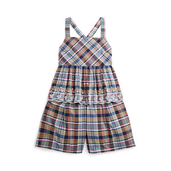 Embroidered Madras Top and Short Set