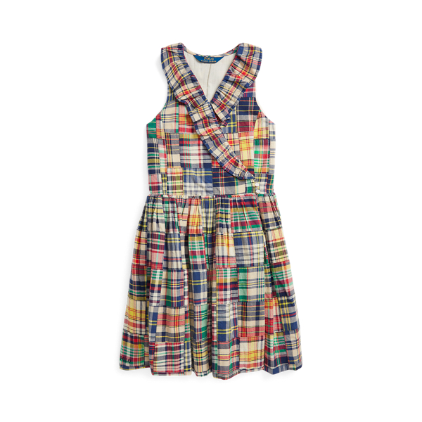 Ruffled Patchwork Madras Wrap Dress