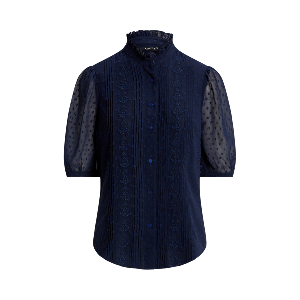 Embroidered Dobby Puff-Sleeve Shirt