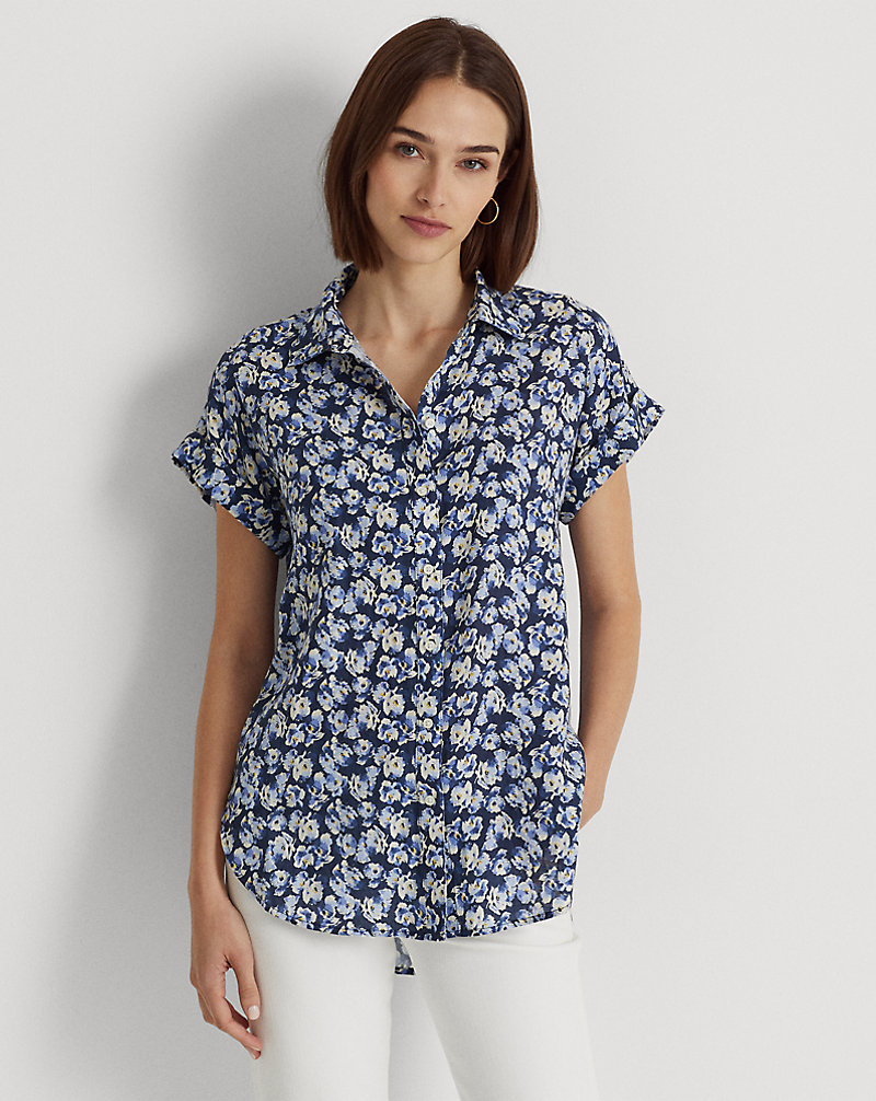 Floral Linen Short-Sleeve Shirt Lauren 1