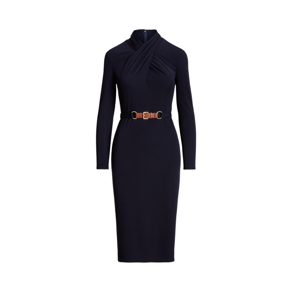 Belted Mockneck Jersey Dress