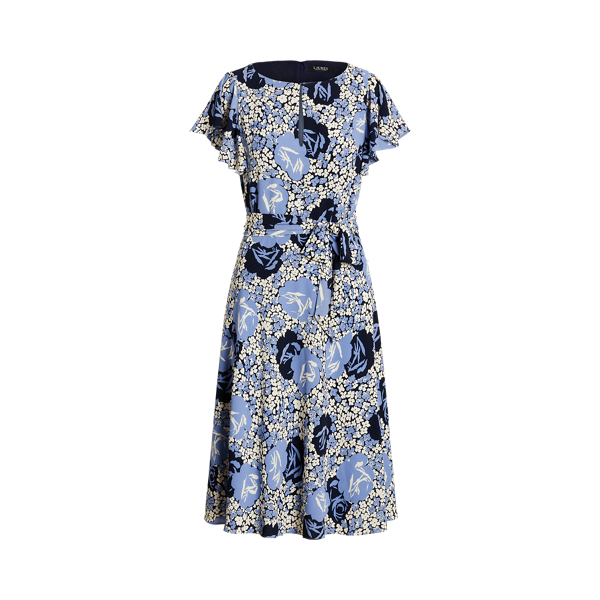 Floral Belted Bubble Crepe Dress