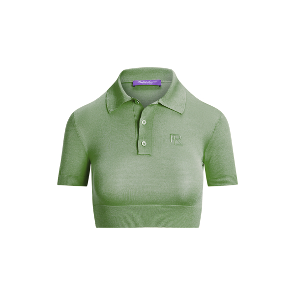 Cropped Silk Jersey Polo Jumper