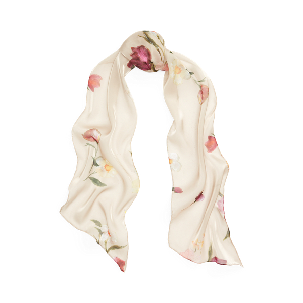 Painted-Print Pleated Organza Scarf