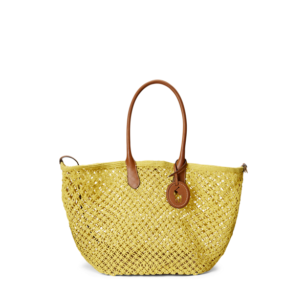 Leather-Trim Crochet Large Bellport Tote