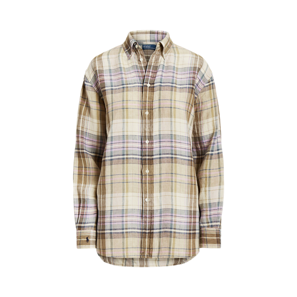 Relaxed Fit Plaid Linen Shirt