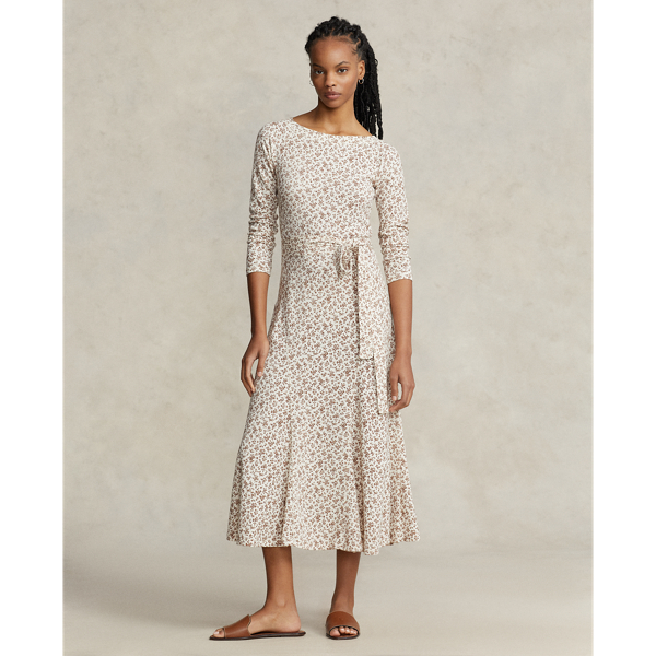 Floral boat neck dress sale