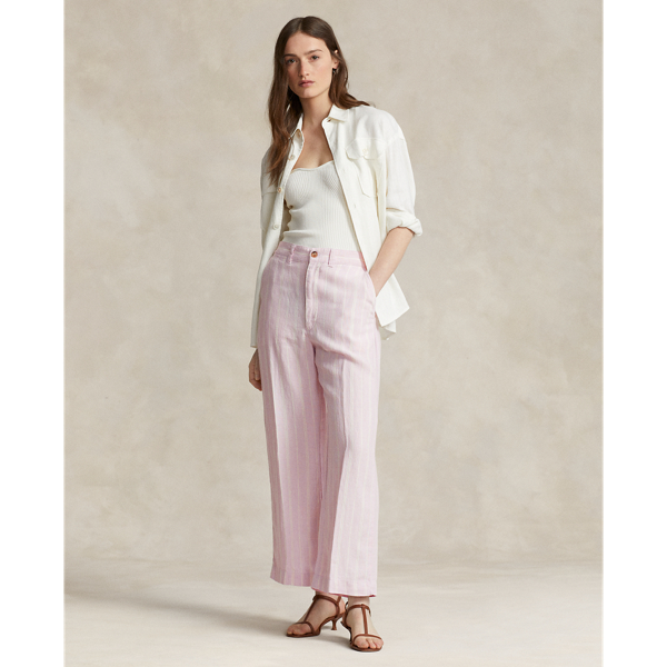 Striped Linen Wide-Leg Trouser