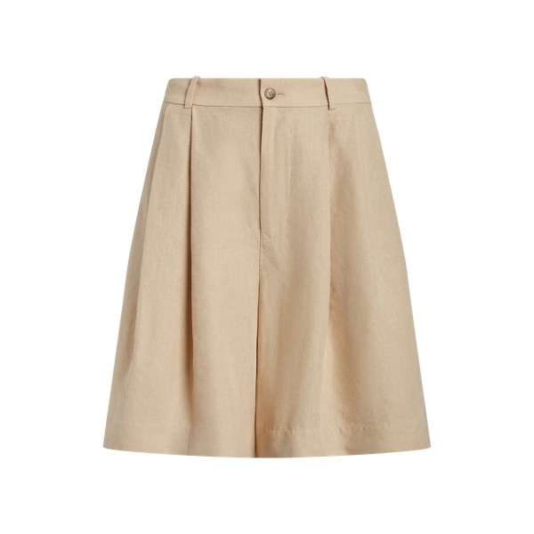 Relaxed Fit Long Pleated Linen Short