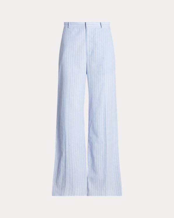 Striped Linen-Cotton Wide-Leg Trouser