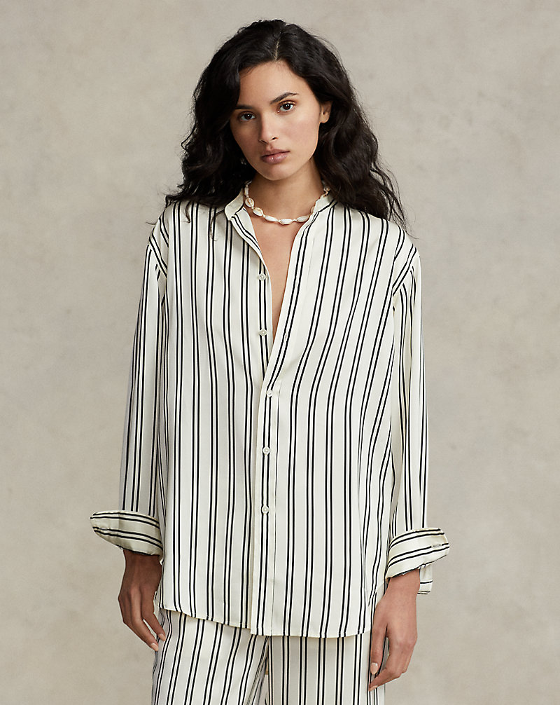 Oversize Fit Striped Satin Shirt Polo Ralph Lauren 1